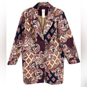 Chico's Patch Print Coat Size 3 Petite Paisley Fall Jacket